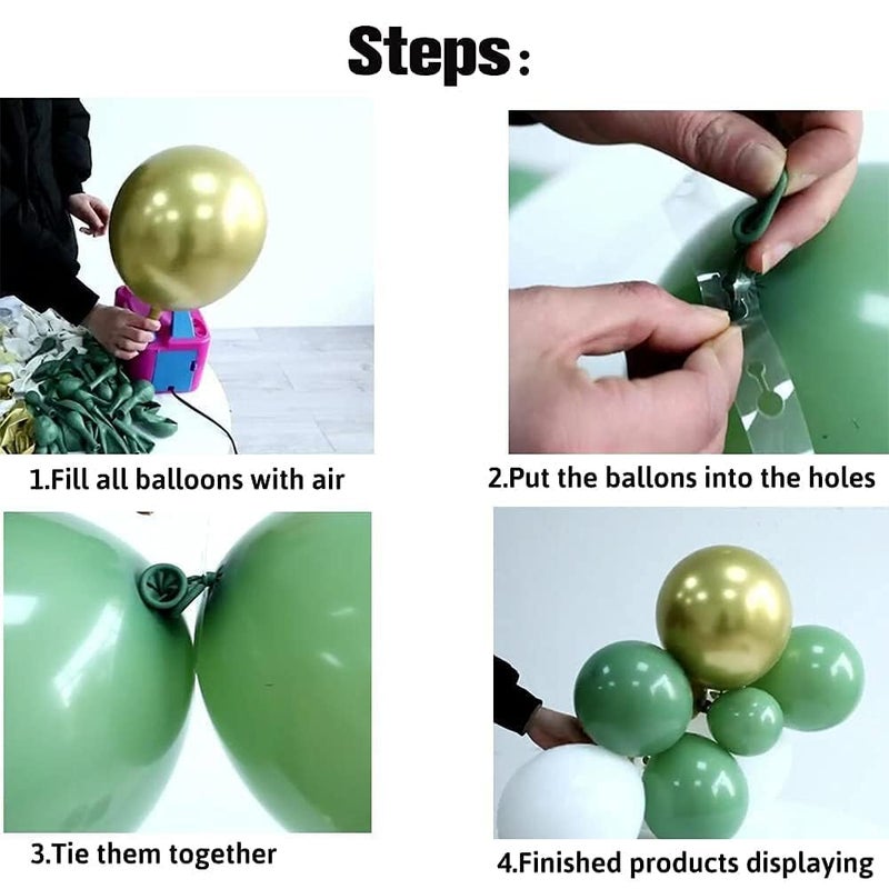 GIHOO 137PCS Sage Green Balloon Garland Arch Kit White Gold Confetti Balloons Retro Green Balloon and Gold Metallic Chrome Latex Balloons for Wedding Birthday Baby Shower Decorations - Image 3